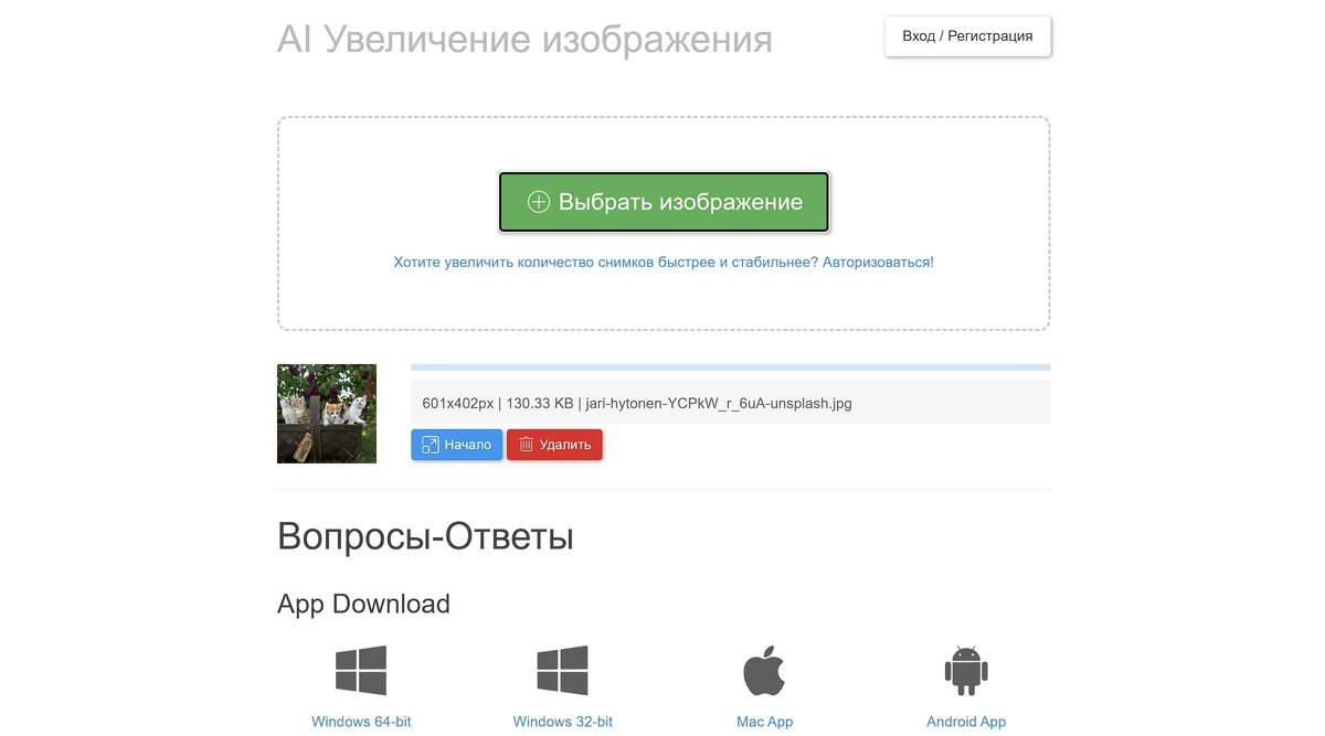 Страница ресурса BigJPG