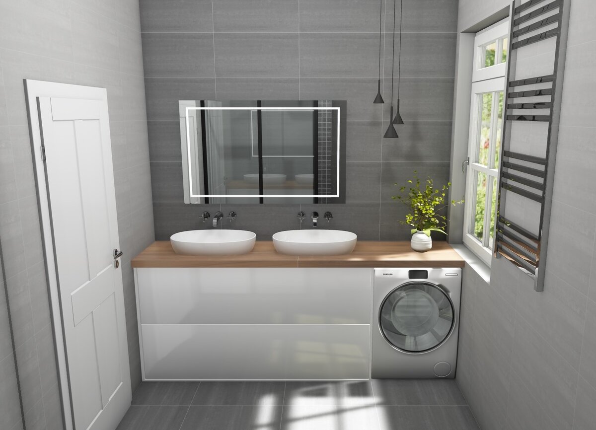 Дизайн-проект ванной комнаты с душевой, коллекция Про Дабл в двух оттенках, KERAMA MARAZZI, мой дизайн