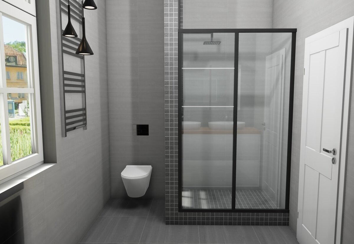 Дизайн-проект ванной комнаты с душевой, коллекция Про Дабл в двух оттенках, KERAMA MARAZZI, мой дизайн