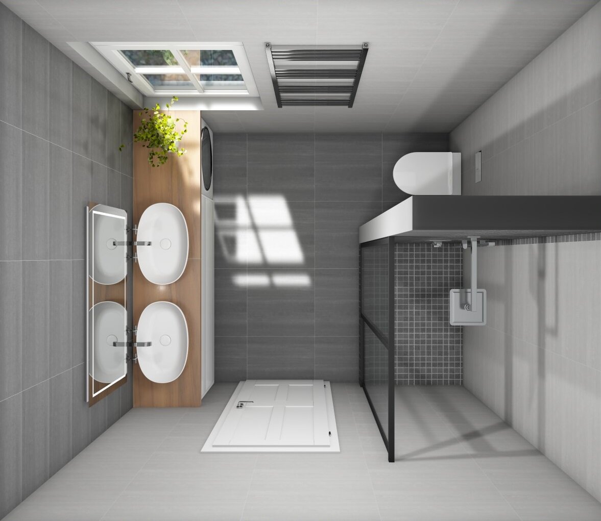 Дизайн-проект ванной комнаты с душевой, коллекция Про Дабл в двух оттенках, KERAMA MARAZZI, мой дизайн