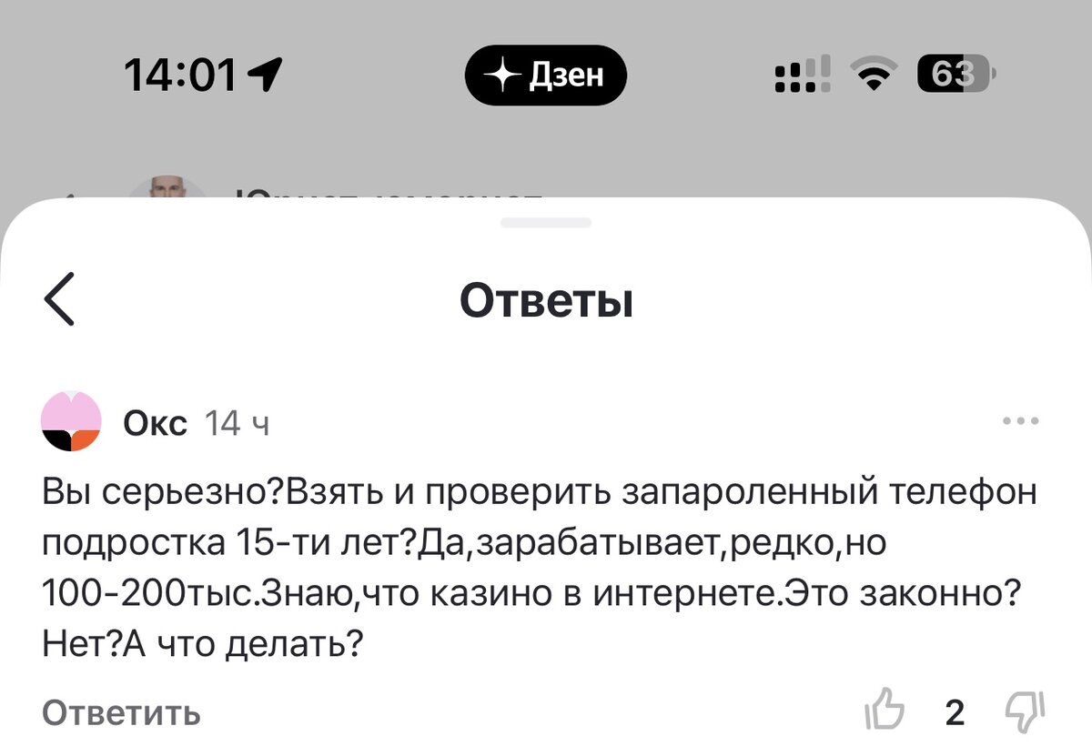 Скриншот комментария подписчика