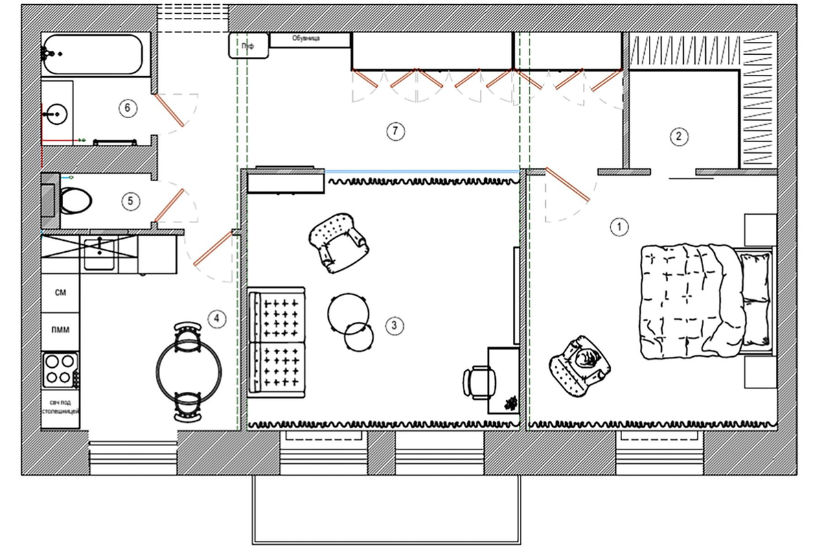Финальная планировка и расстановка мебели
