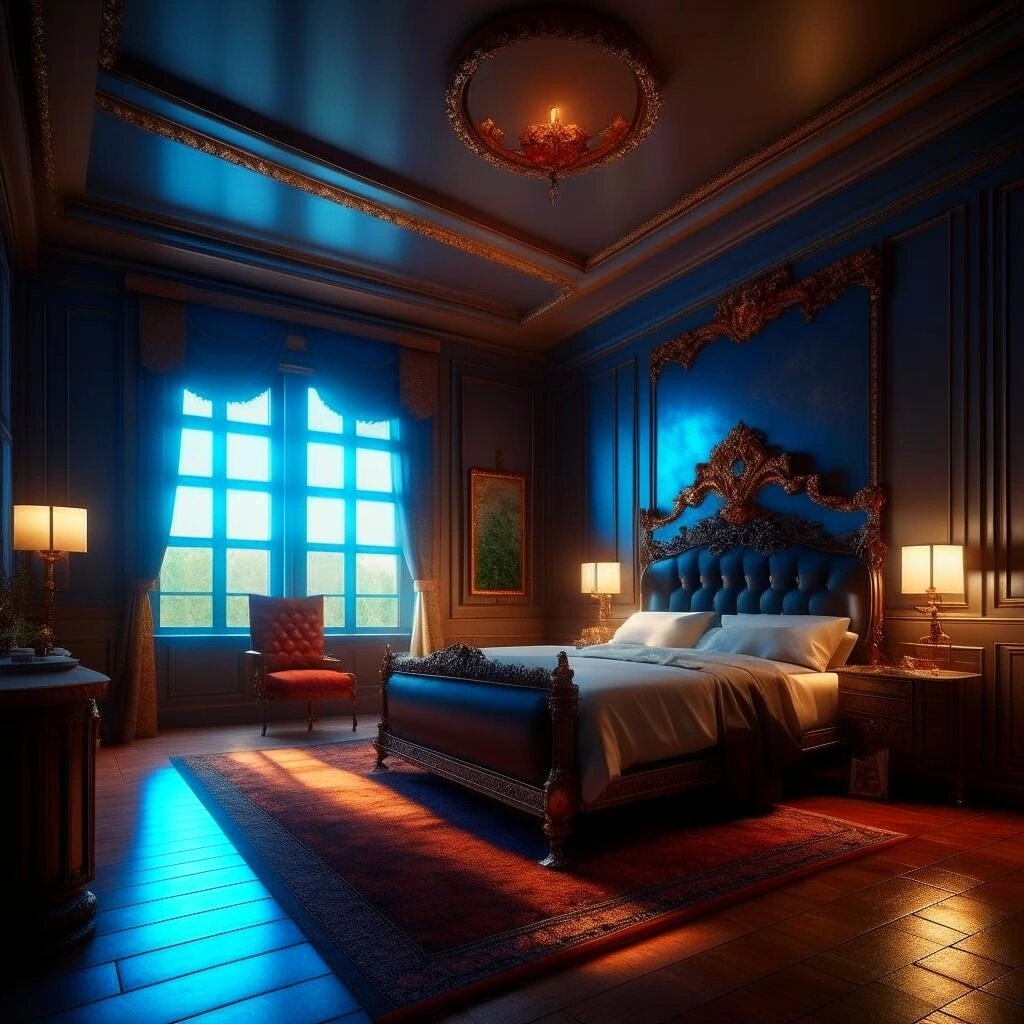 Спальня в драматическом интерьере