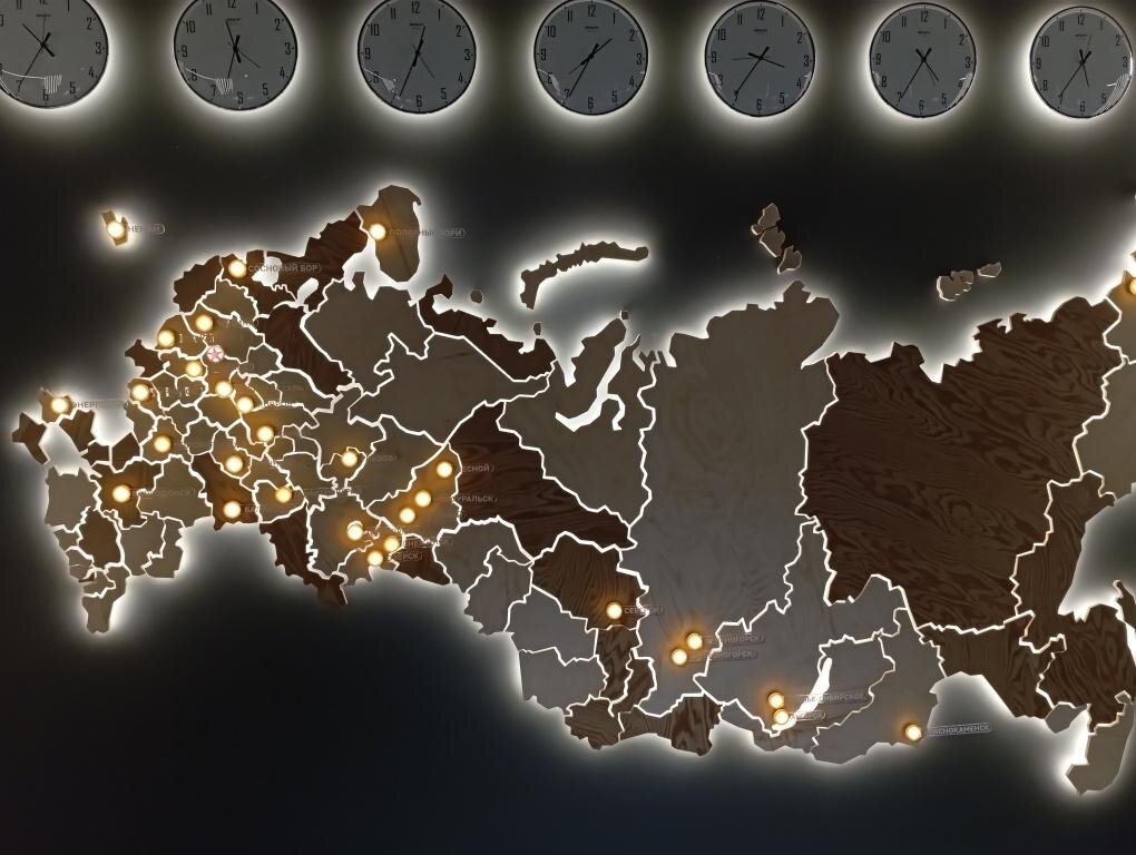 На карте показаны города, где градообразующими являются предприятия атомной отрасли