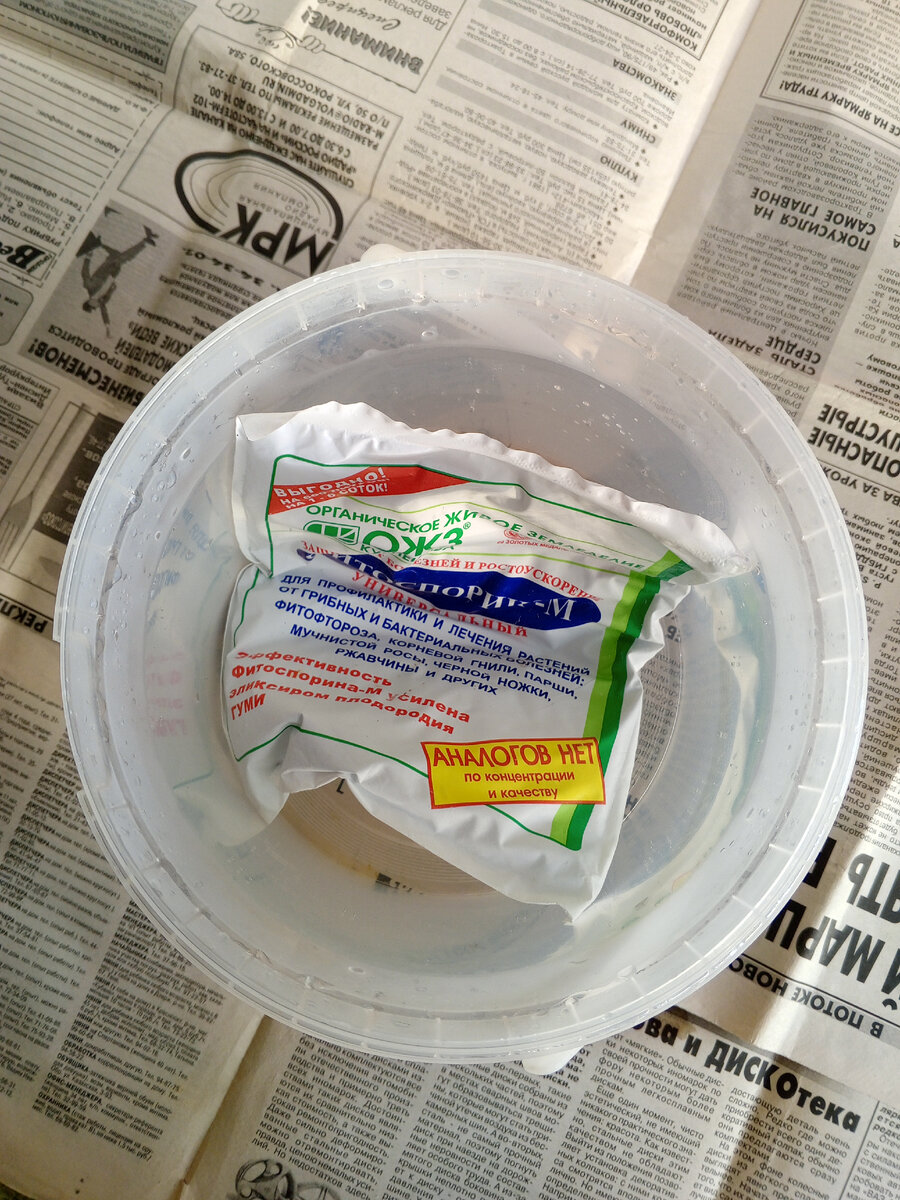 Пакет с фитоспорином в тёплой воде