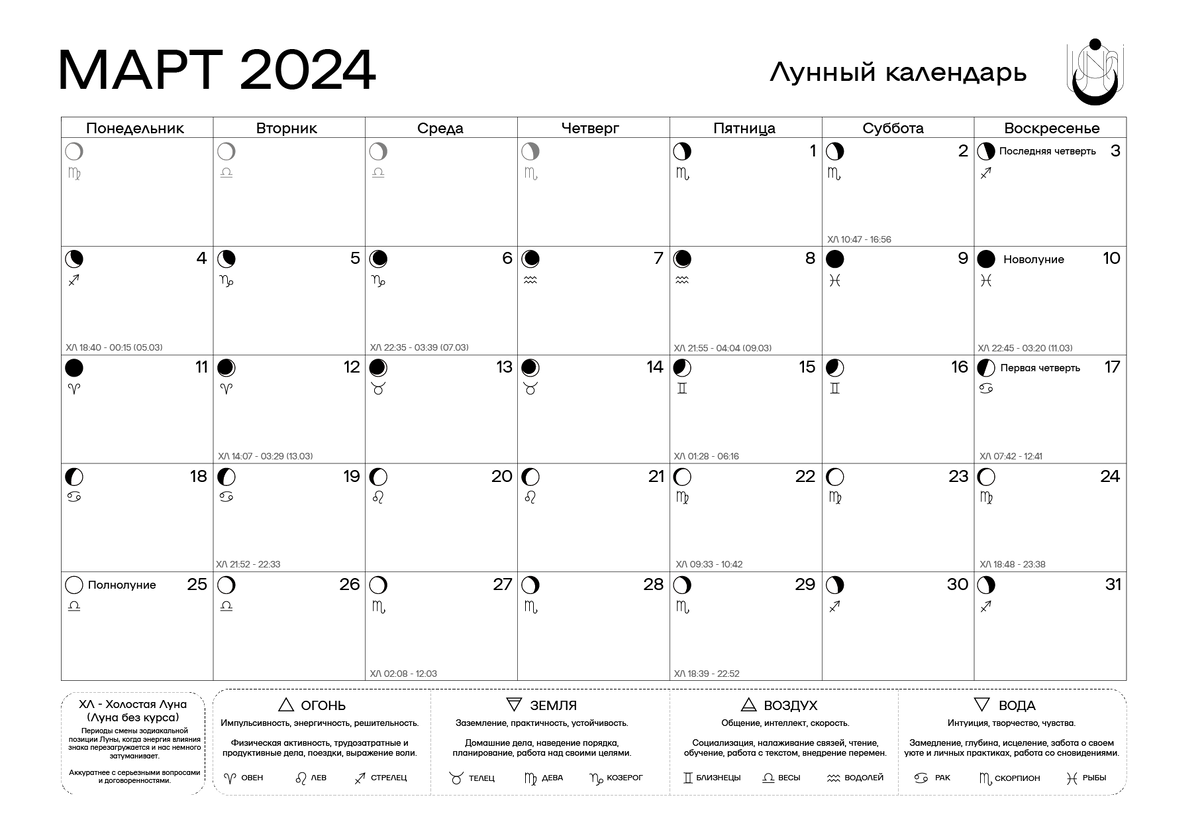 Лунный календарь на март 2024 (PDF) | lunai | Дзен