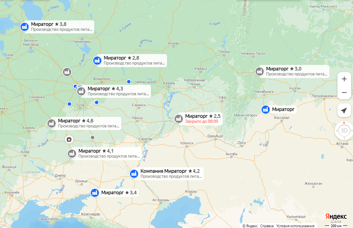 Компания Мираторг на карте России