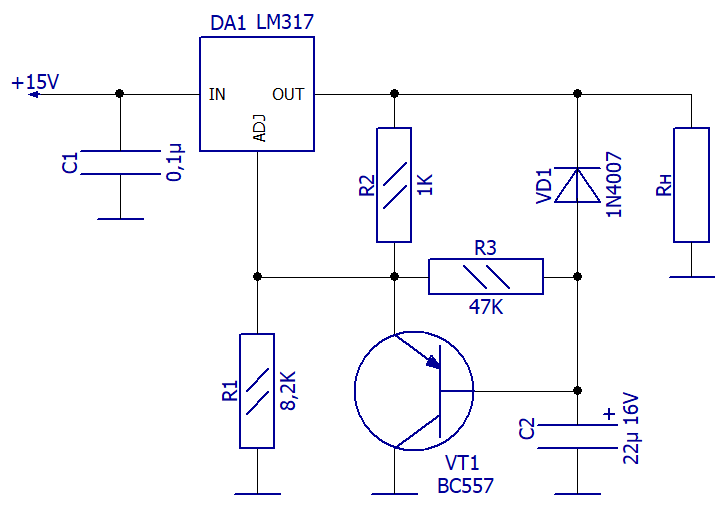 Схема электрическая принципиальная для 12-ти вольтовой лампы накаливания на LM317