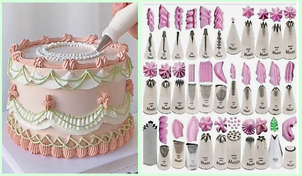 Украсьте торт кремом красиво с помощью насадок и кондитерского мешка.