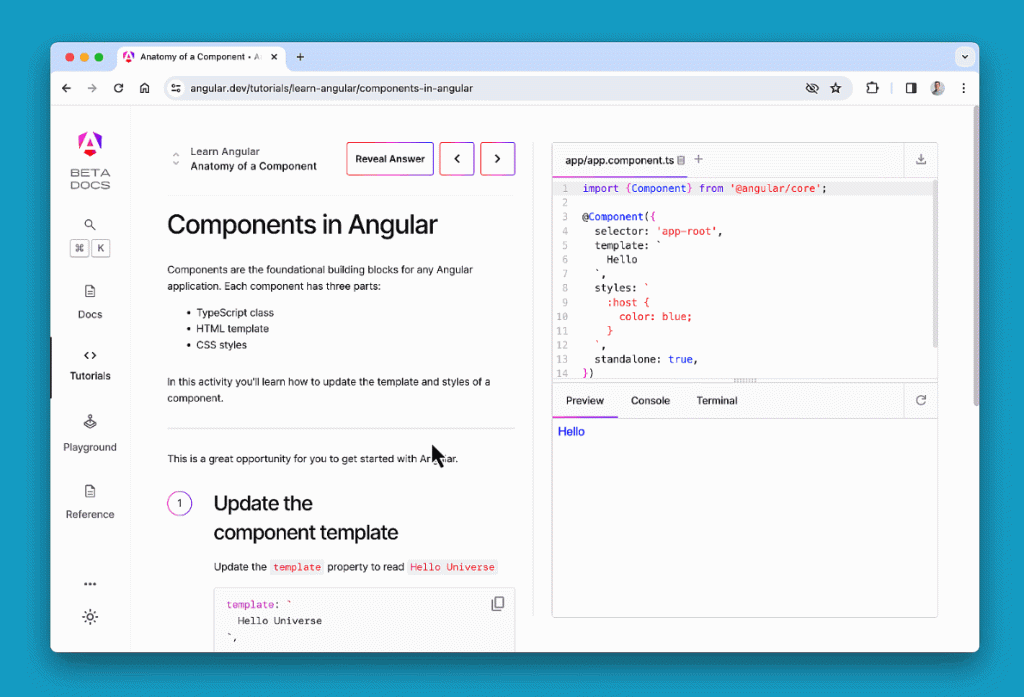 Интерактивный туториал на angular.dev