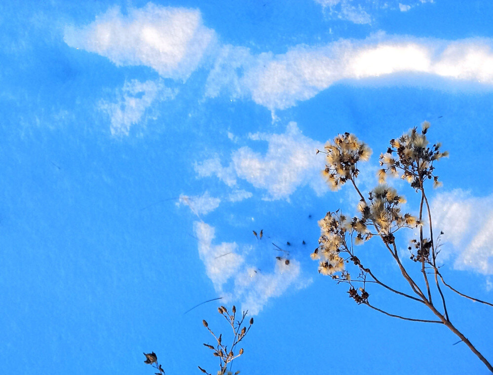 не сразу и поймешь, что это снег, а не облака на небе 