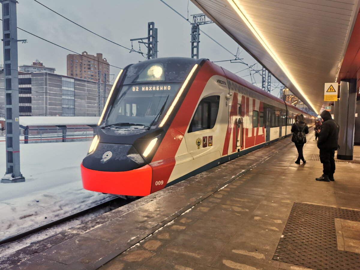 Электропоезд ЭГ2Тв-009 на МЦД2 на МЦД Щукинская.