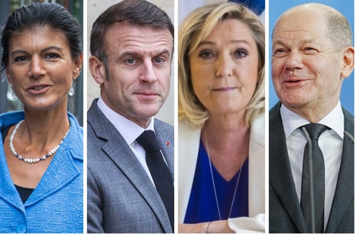    Сара Вагенкнехт, Эммануэль Макрон, Марина Ле Пен, Олаф Шольц.