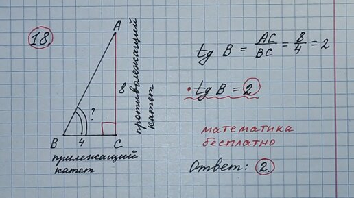 Найдите тангенс острого угла, изображённого на рисунке. - Математика ОГЭ