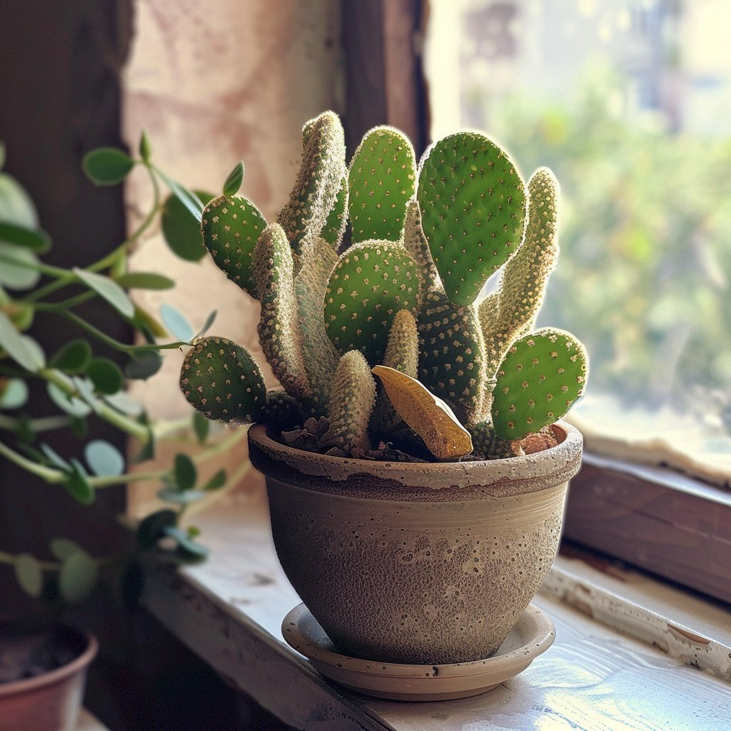 Кактус на подоконнике. Нейросеть Midjourney нарисовала опунцию.