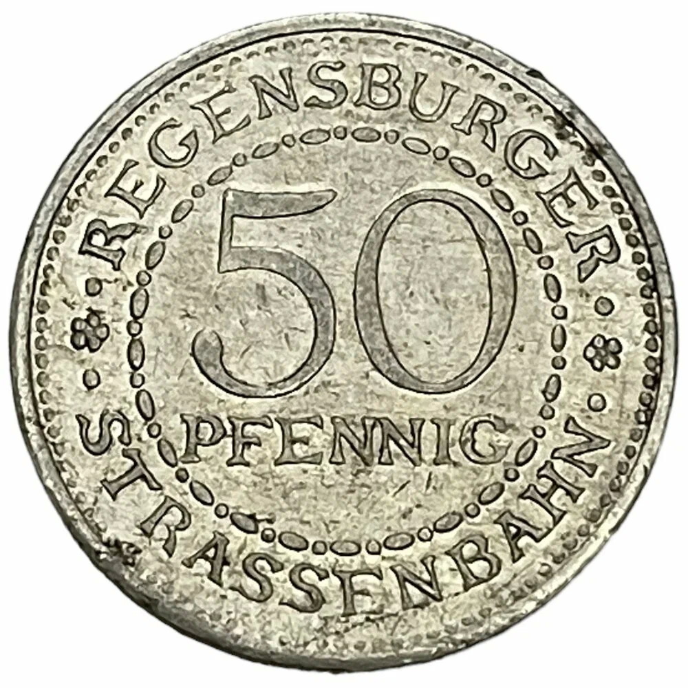 Регенсбург, для проезда на трамвае. 50 пфеннигов 1918 (аверс)