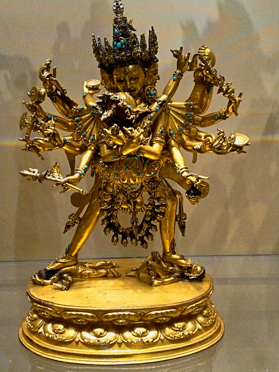 Чакрасамвара, Тибет 16-17 века, бронза, позолота, инкрустация бирюзой