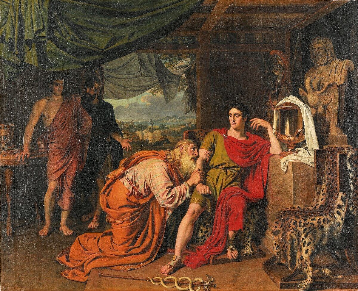 Приам, испрашивающий у Ахиллеса тело Гектора. 1824 Холст, масло. 119 x 124 см Третьяковская галерея, Москва                    Иванов Александр Андреевич 1806 - 1858