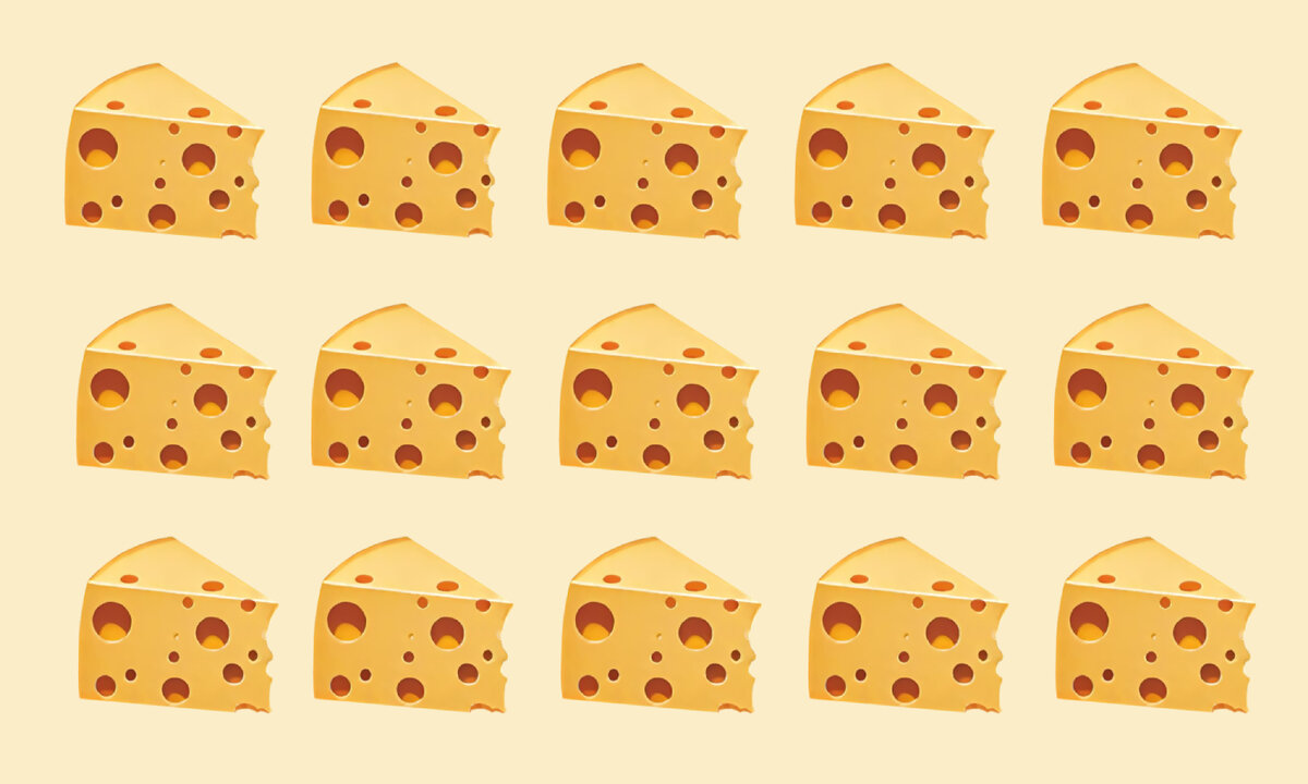 Найдите кусок сыра, который отличается от других