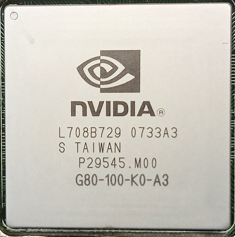 Видеопроцессор G80, выпущенный на Тайване на 33-й неделе 2007-го года.