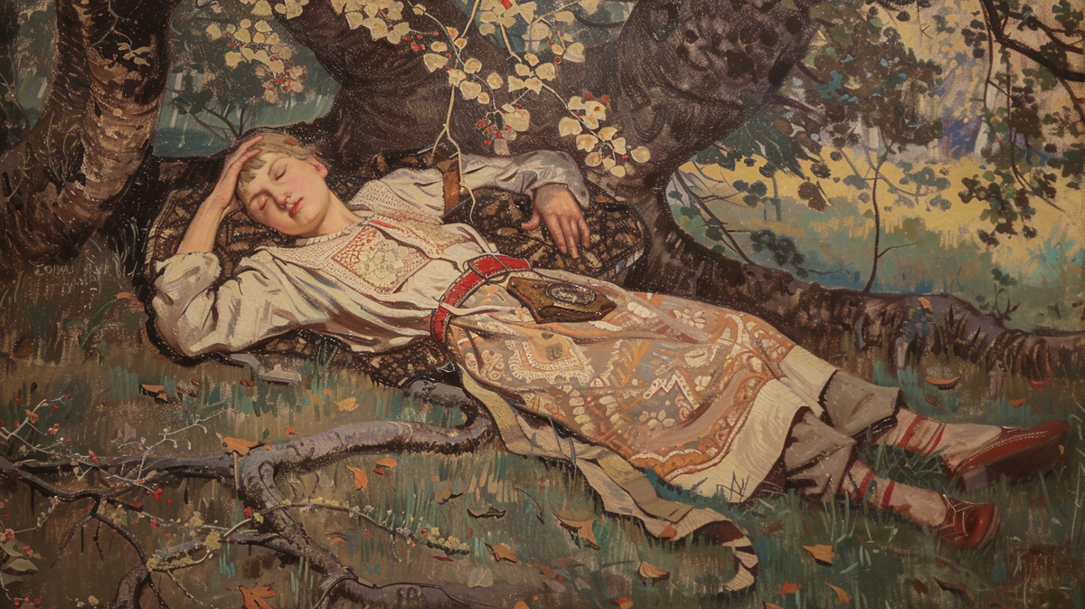 Мальчик, спящий под деревом