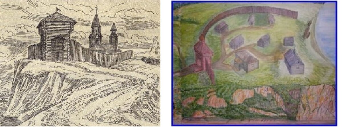 Фотография № 2.1.1. Две картинки, использующиеся для иллюстрации информации о селе Рыбном и Рыбинском остроге.