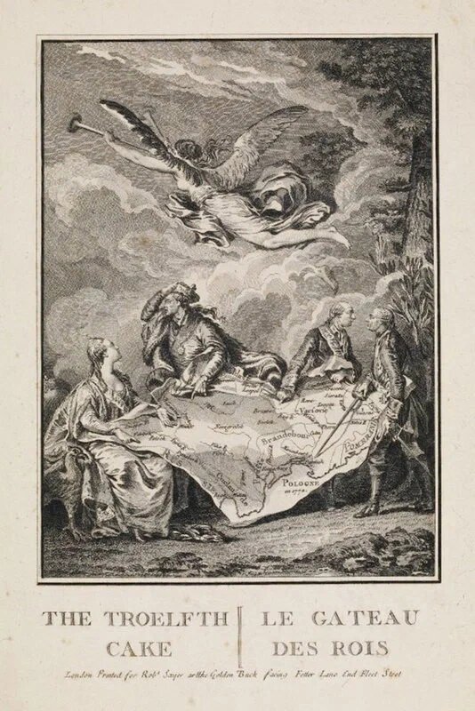 «Королевский пирог». Аллегория первого раздела Речи Посполитой. Гравюра Ноэля Ле Мира. Лондон, 1773 г.
