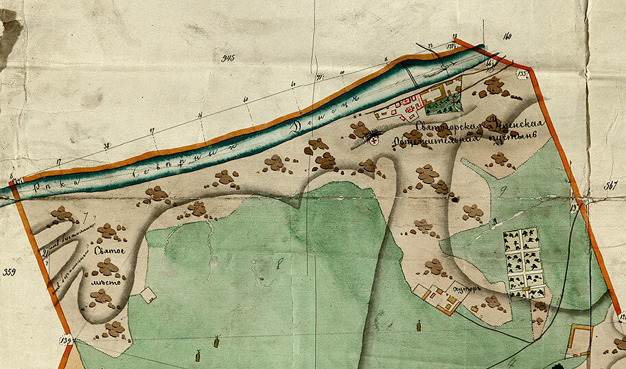 Генеральный геометрический план земель Святогорской Успенской пустыни. Фрагмент. 1864 г. РГАДА, ф. 1354, оп. 568, д. С-83