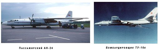 Пассажирский АН-24 и бомбардировщик ТУ-16к.