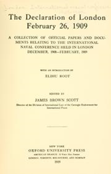 1909, 13 февраля (26 февраля) по старому стилю: Принята Лондонская декларация о праве морской войны — первое систематизированное изложение правил и обычаев морской войны.
