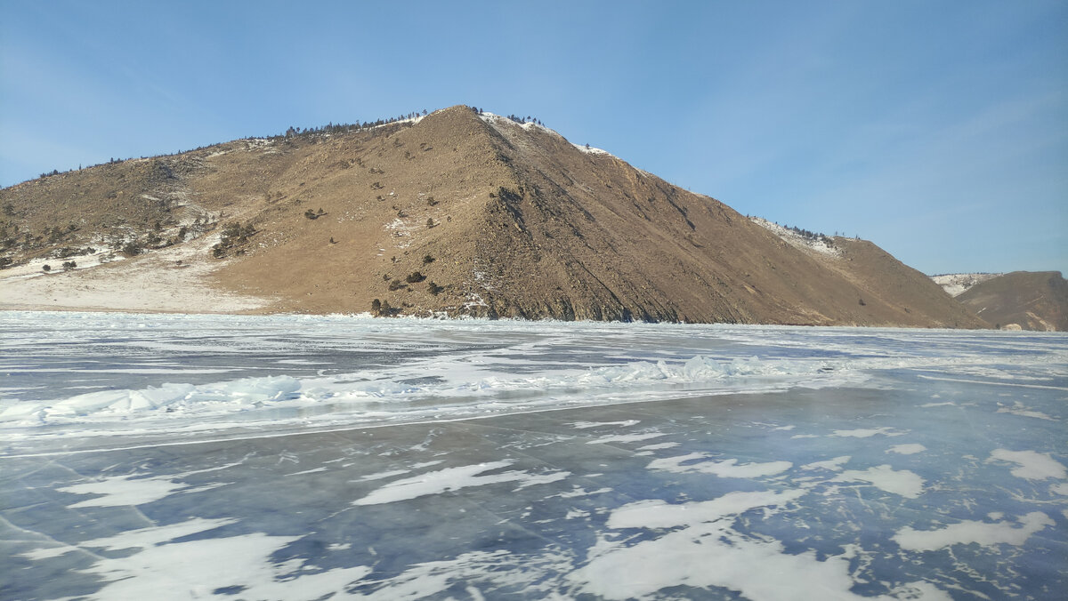Лёд тут тоже перемещения снегом и затоптан, так как это популярное место. 