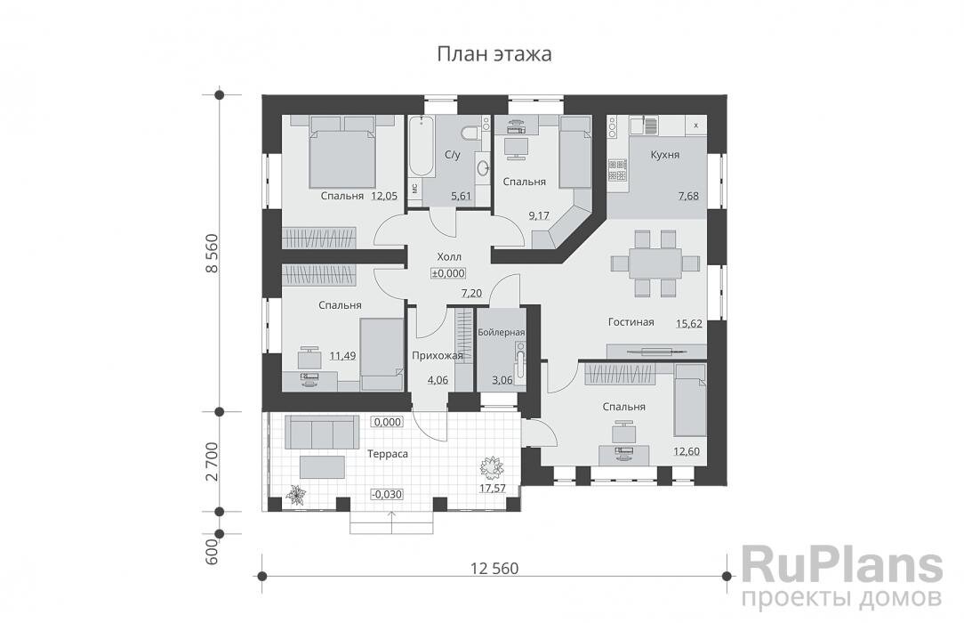 Проект одноэтажного дома из блоков