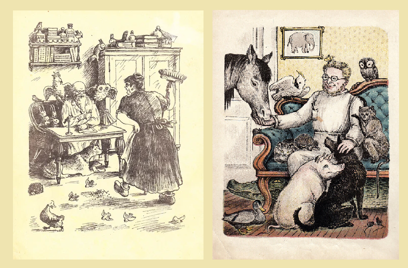 Слева иллюстрация В. Конашевича. Именно таким я узнала доктора в детстве и полюбила. И как же молодо выглядит доктор Айболит на рисунке Е. Сафоновой! Замечательная иллюстрация, но не "моя". 