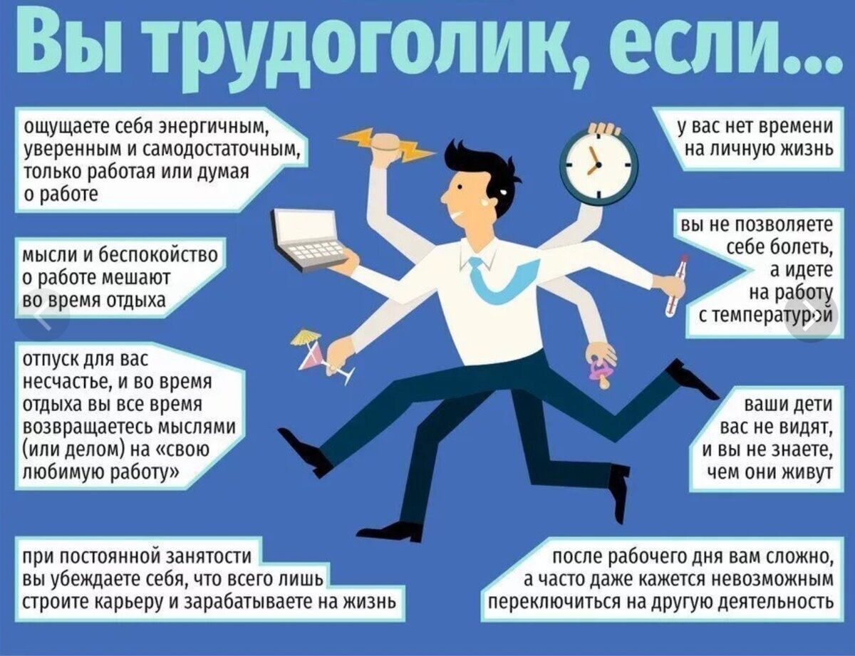 
 Признаками трудоголика являются: