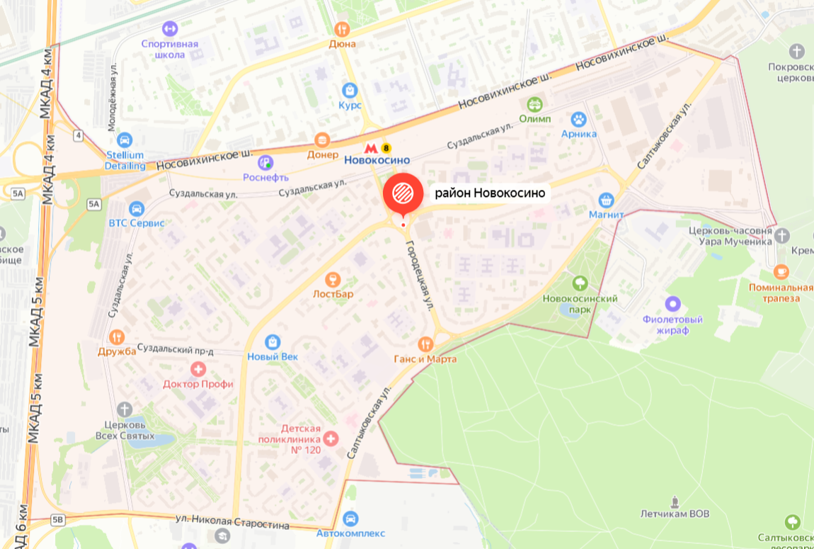 Район Новокосино. Яндекс.Карты.