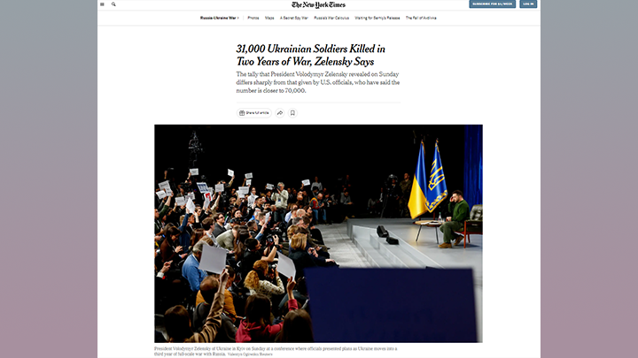 ЗАПАДНАЯ ПРЕССА УЛИЧИЛА ЗЕЛЕНСКОГО ВО ЛЖИ. СКРИНШОТ СТРАНИЦЫ САЙТА THE NEW YORK TIMES