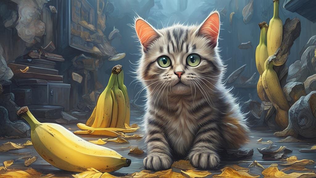 Кошки боятся бананов. Изображение сгенерировано с помощью ИИ.