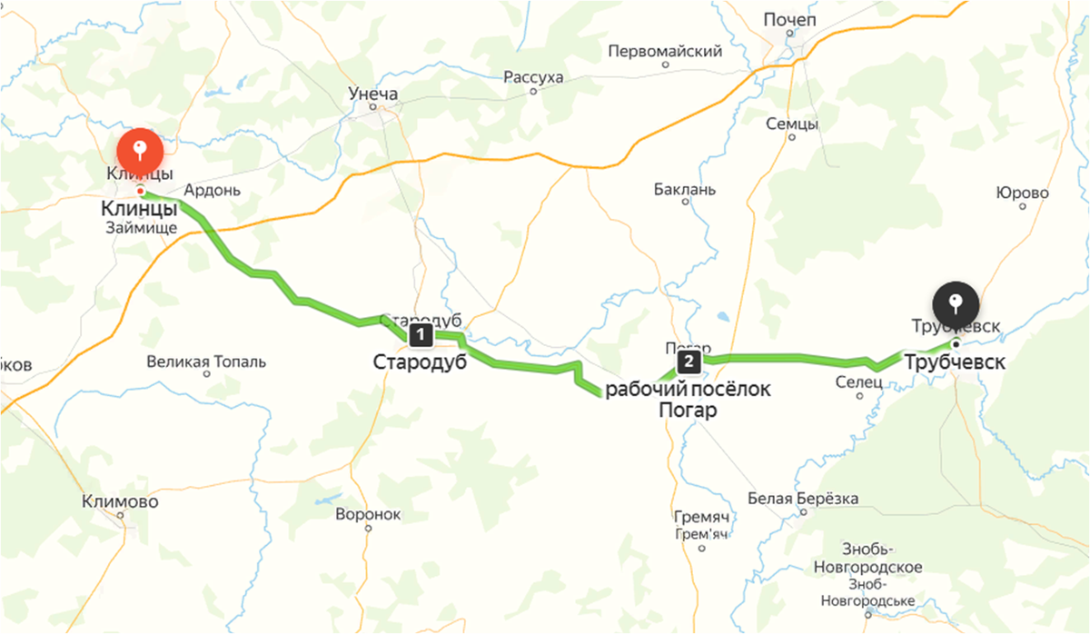 Клинцы - Стародуб - Погар - Трубчевск. Яндекс.Карты