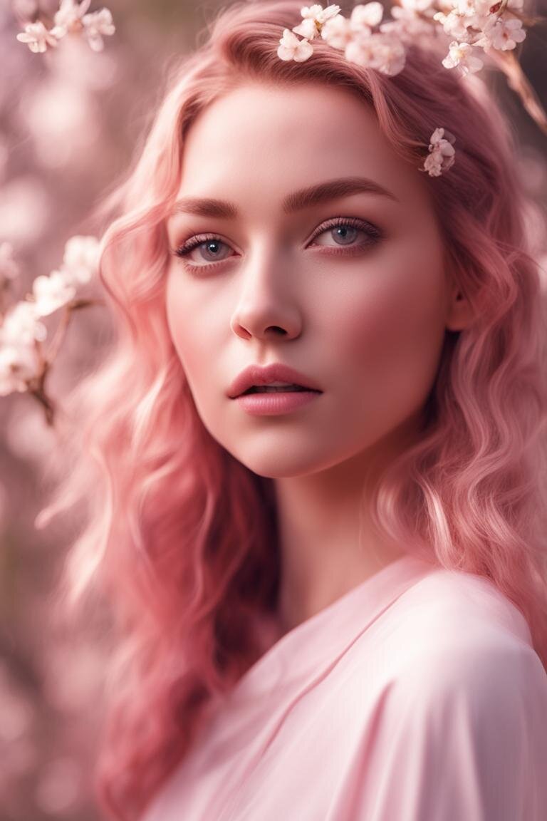 Без стиля. Промпт: Spring beauty photoshoot hd, aesthetic, realistic, zeiss, 18, white, pink, social, portraiture, multilayered --ar 2:3 --v 5