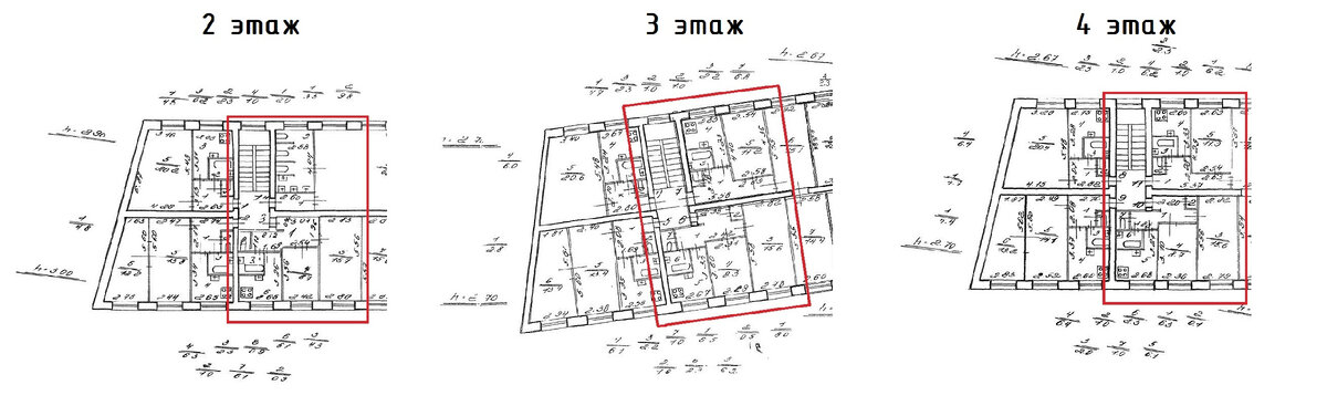 поэтажные планы жилого многоквартирного здания (анализ квартир выше и нижерасположенных)