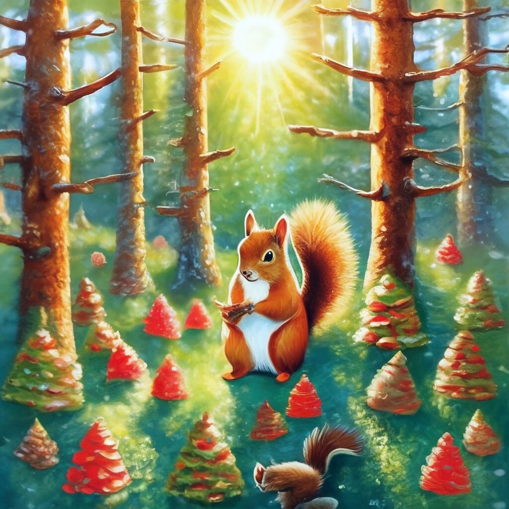 Белка в лесу.