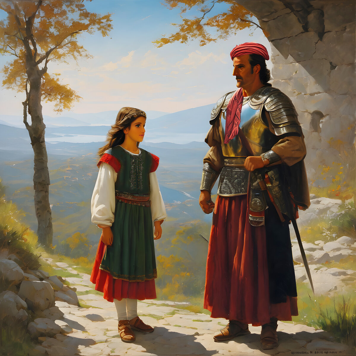 Юная албанка и её отец-воин (Рисунок нейросети)