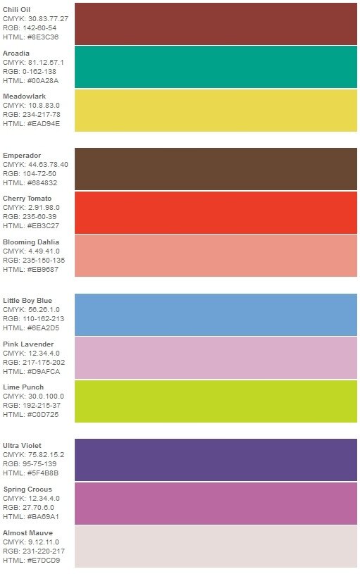 Палитры цветов для конкурса "Мода и цвет 2018"