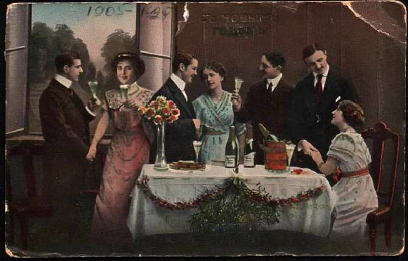 Застолье. Новогодняя открытка 1905 года. Источник: Pinterest