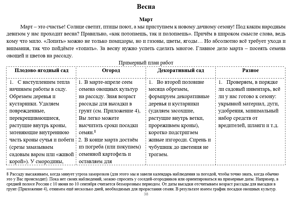 Мой садовый календарь.  Лист "Примерный план работ"