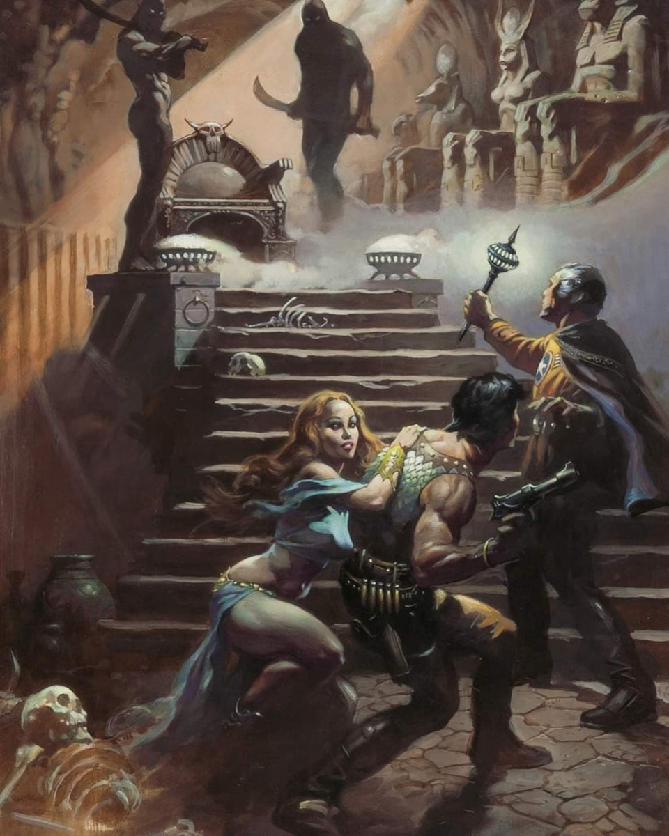 "In Pharaoh's Tomb Battlestar Galactica" (1978). Art by F. Frazetta (c).