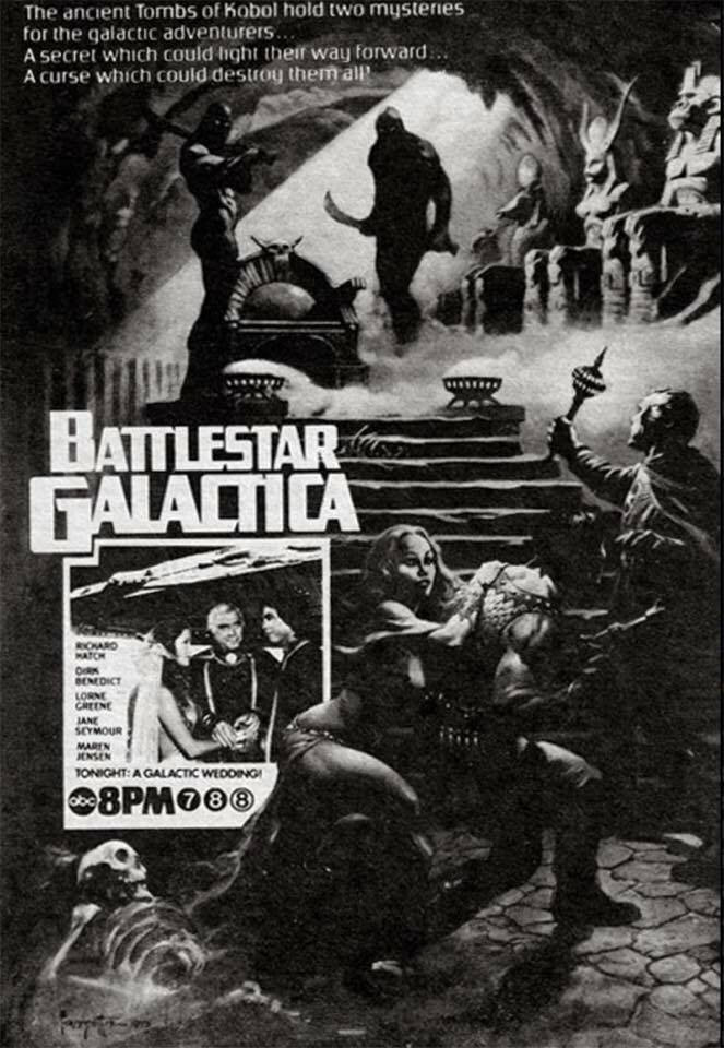 "In Pharaoh's Tomb Battlestar Galactica" (1978) в TV Guide. Art by F. Frazetta (c).