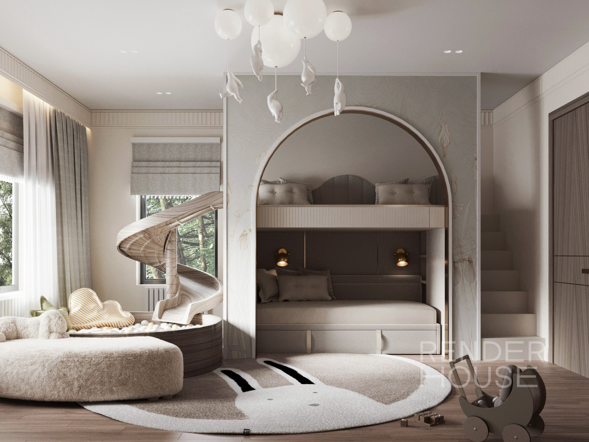 Интерьеры детской комнаты в загородном доме, проект РОЖДЕСТВЕННО