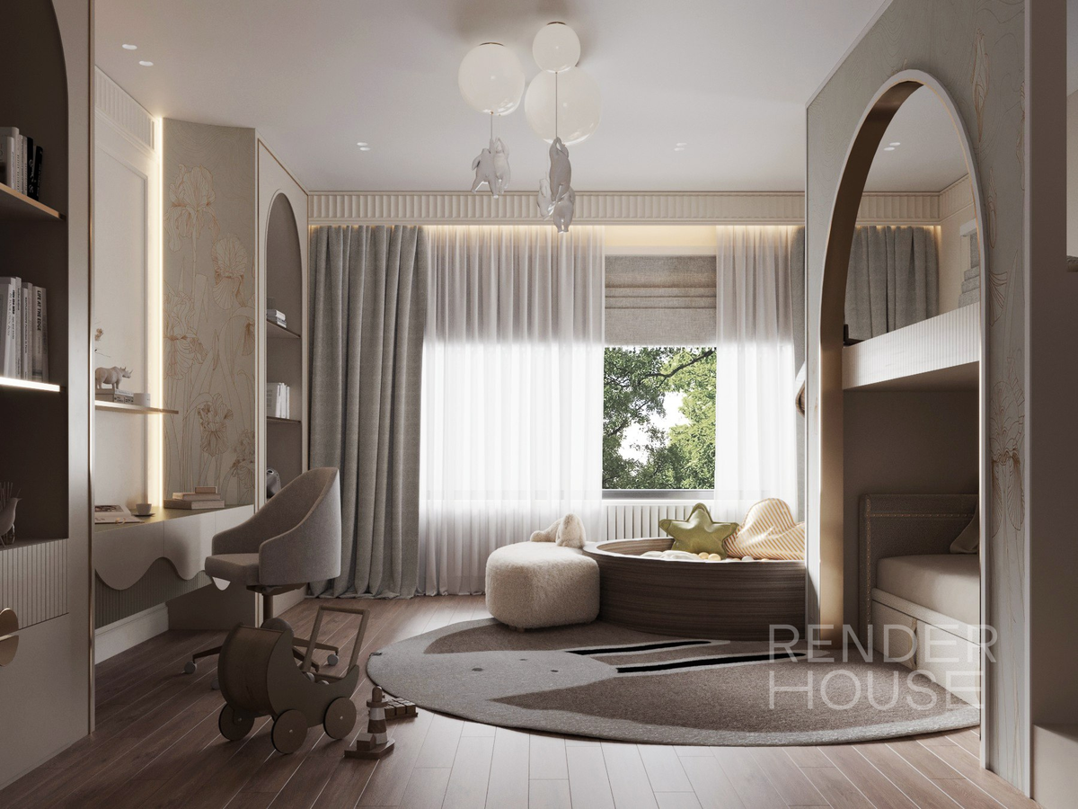 Интерьеры детской комнаты в загородном доме, проект РОЖДЕСТВЕННО