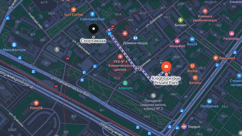 Станция метро «Спортивная» в 7 минутах ходьбы от комплекса